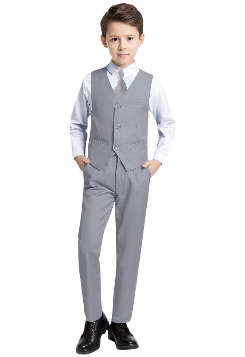 YuanLu Boys Gray Suit for Boy Vest Set with Pants Shirt and Tie Kids Outfit Size 10 - Image 2